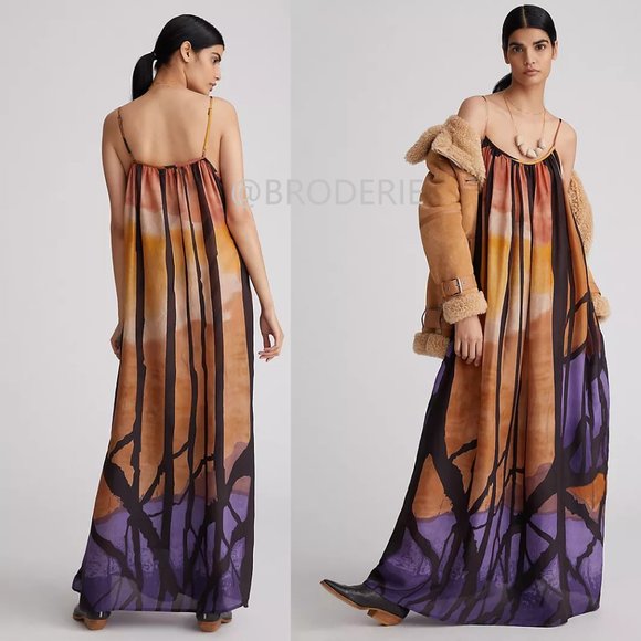 Anthropologie Abstract 100% Silk Maxi Dress - Picture 1 of 8
